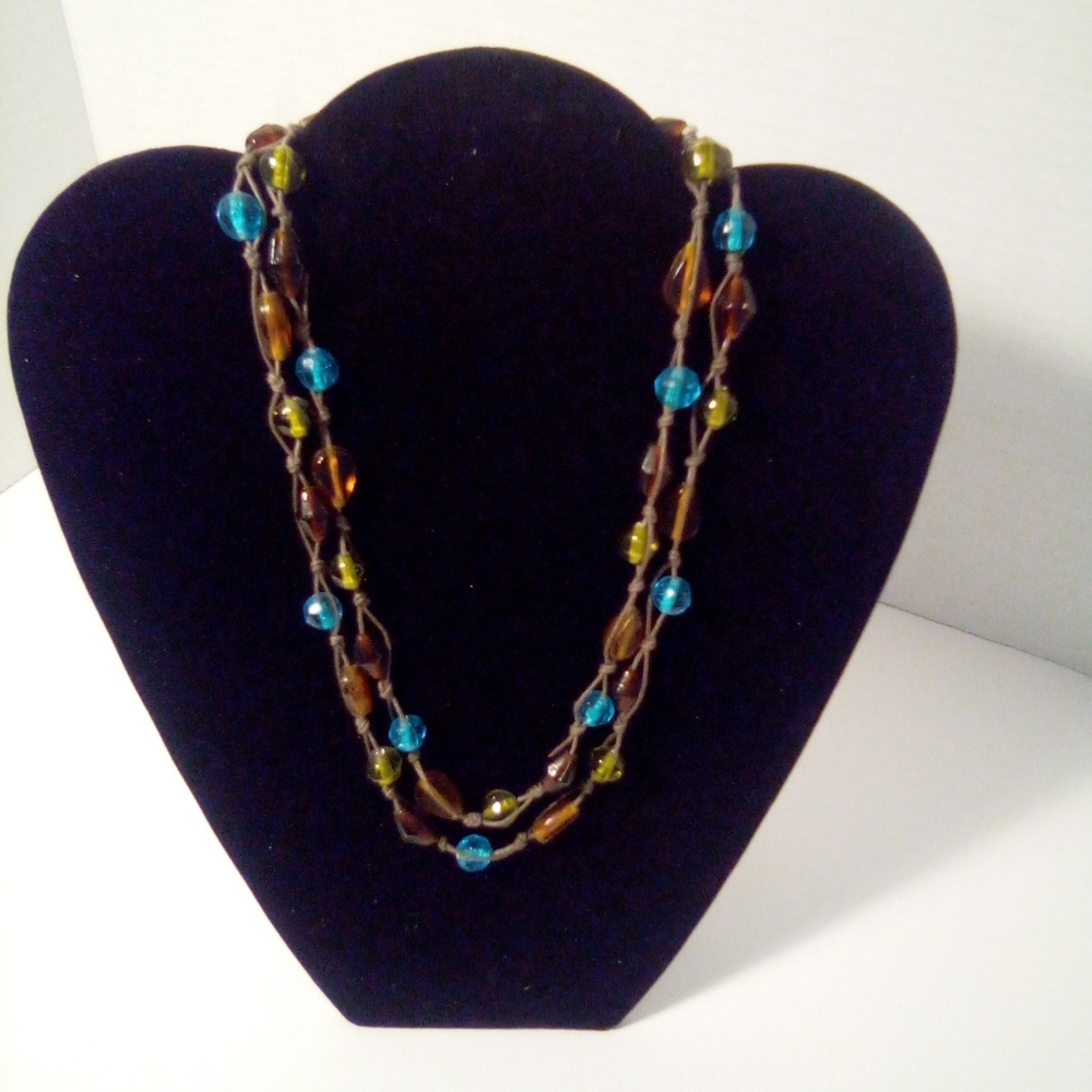 Fashion Necklace Boho Work Western Multicolor Beads On Faux Leather Look String